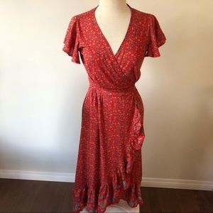 Orange Floral Maxi Wrap Dress Size 10